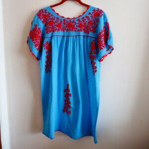 CJ Laing Aqua Blue/Red Embroidered Beach Cover-Up Lounge Dress M